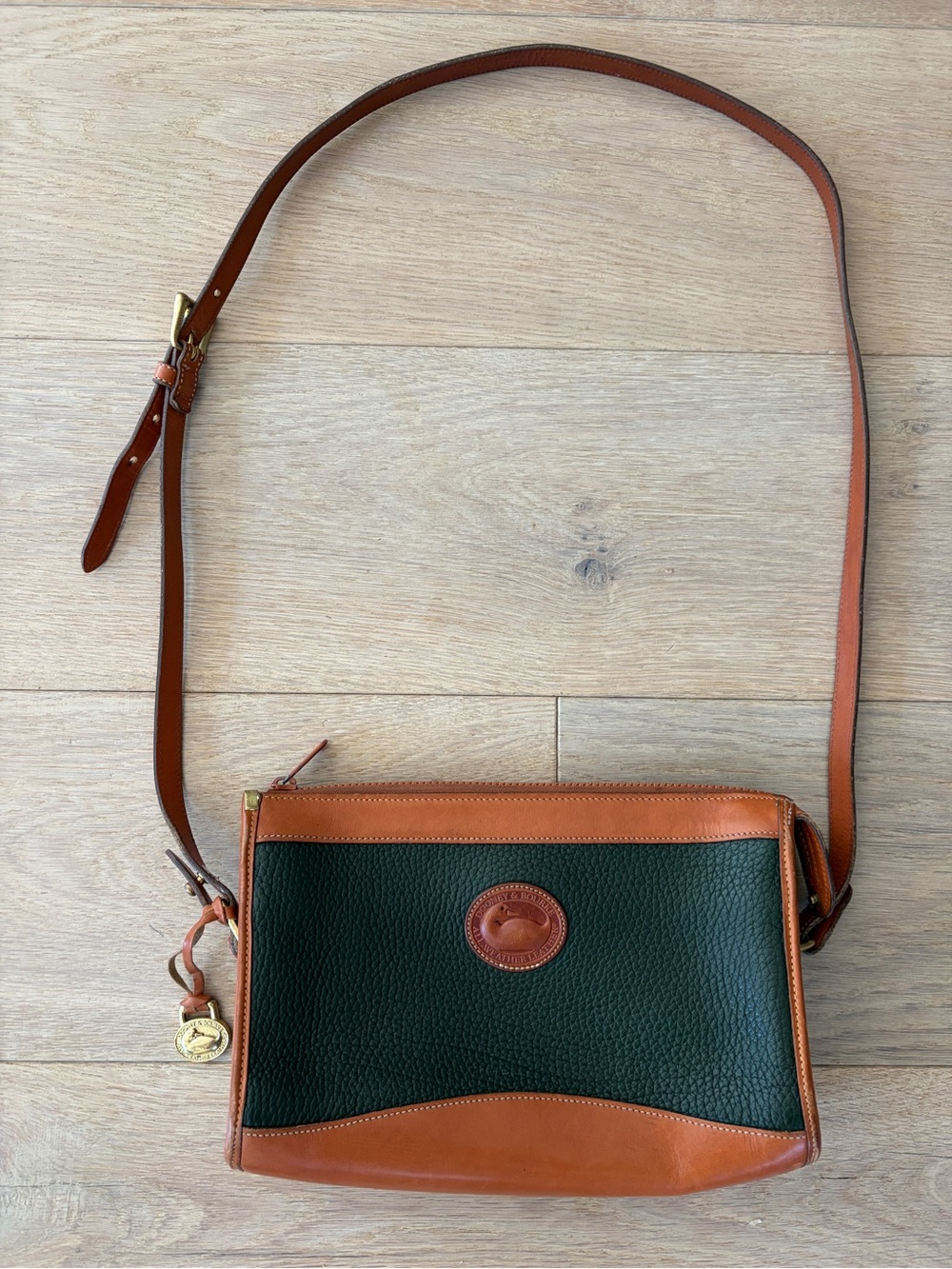 Dooney & Bourke Vintage All-Weather Leather Hunter Green British Tan crossbody